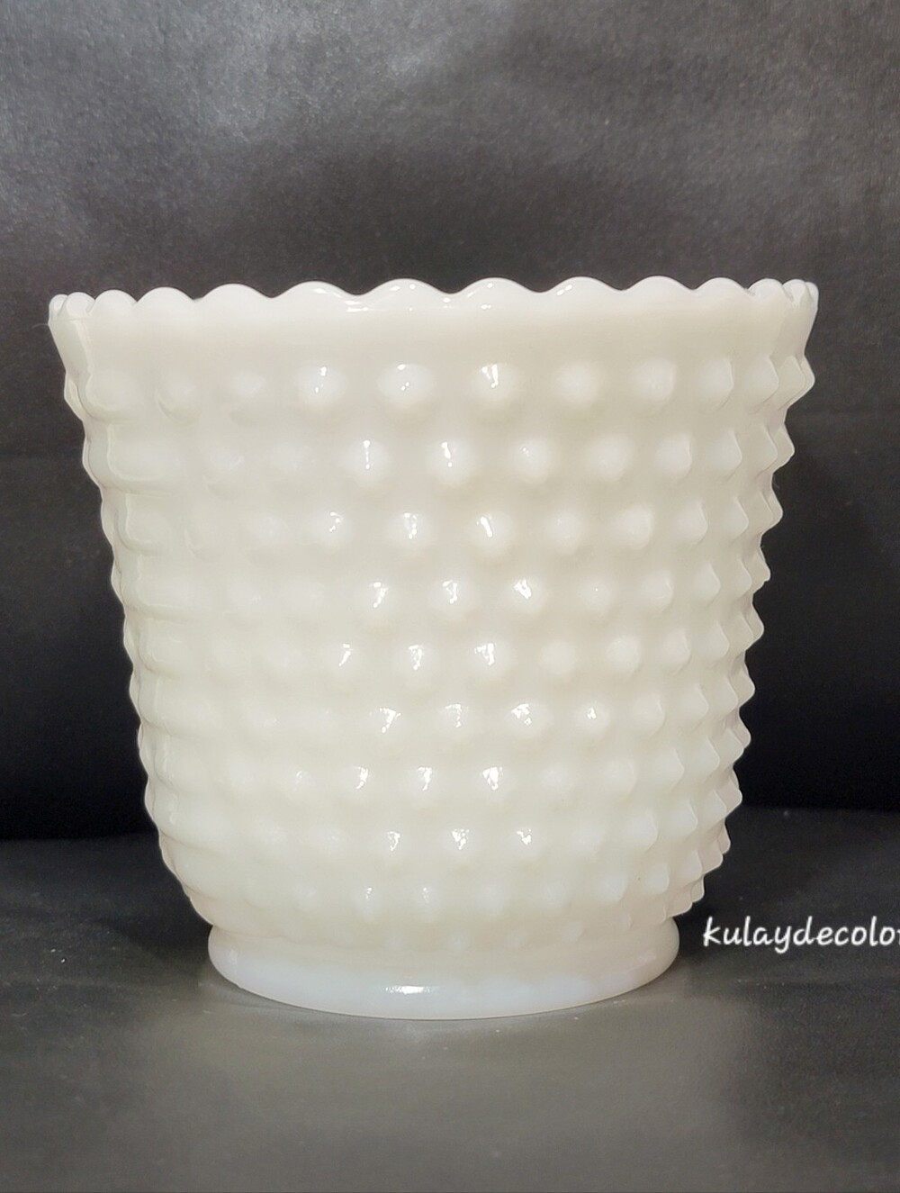 Vintage White Milk Glass Hobnail Planter Cachepot Scalloped Rim Cottage Decor